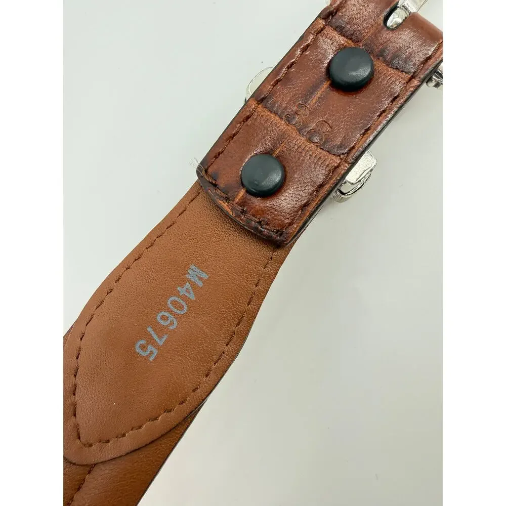 Brighton Onyx Croc Embossed Leather Belt Western Silver Buckle Brown Size 38